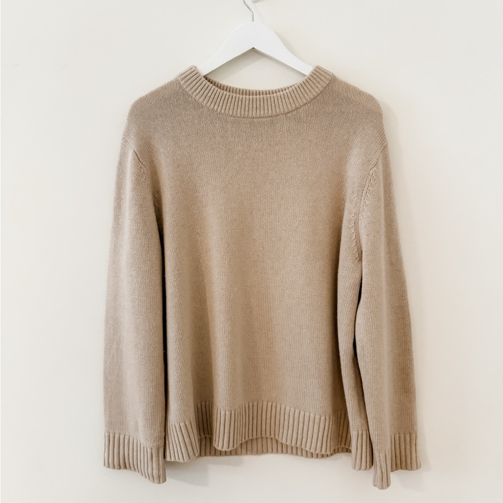 Jenni Kayne Cashmere Oversized Crewneck Sweater – Beige | Size Medium